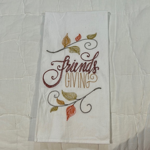 NWOT: Thanksgiving Embroidered Kitchen Towel - White with Autumn Leaves - Picture 1 of 2
